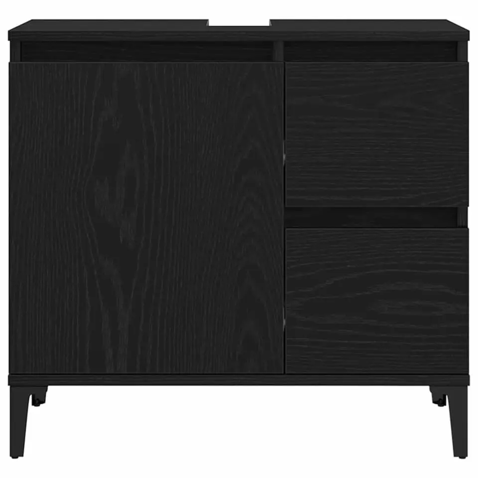 vidaXL - Wastafelonderkast met 1 deur 2 lades - Zwart eiken - Hout - 65x33x60 cm