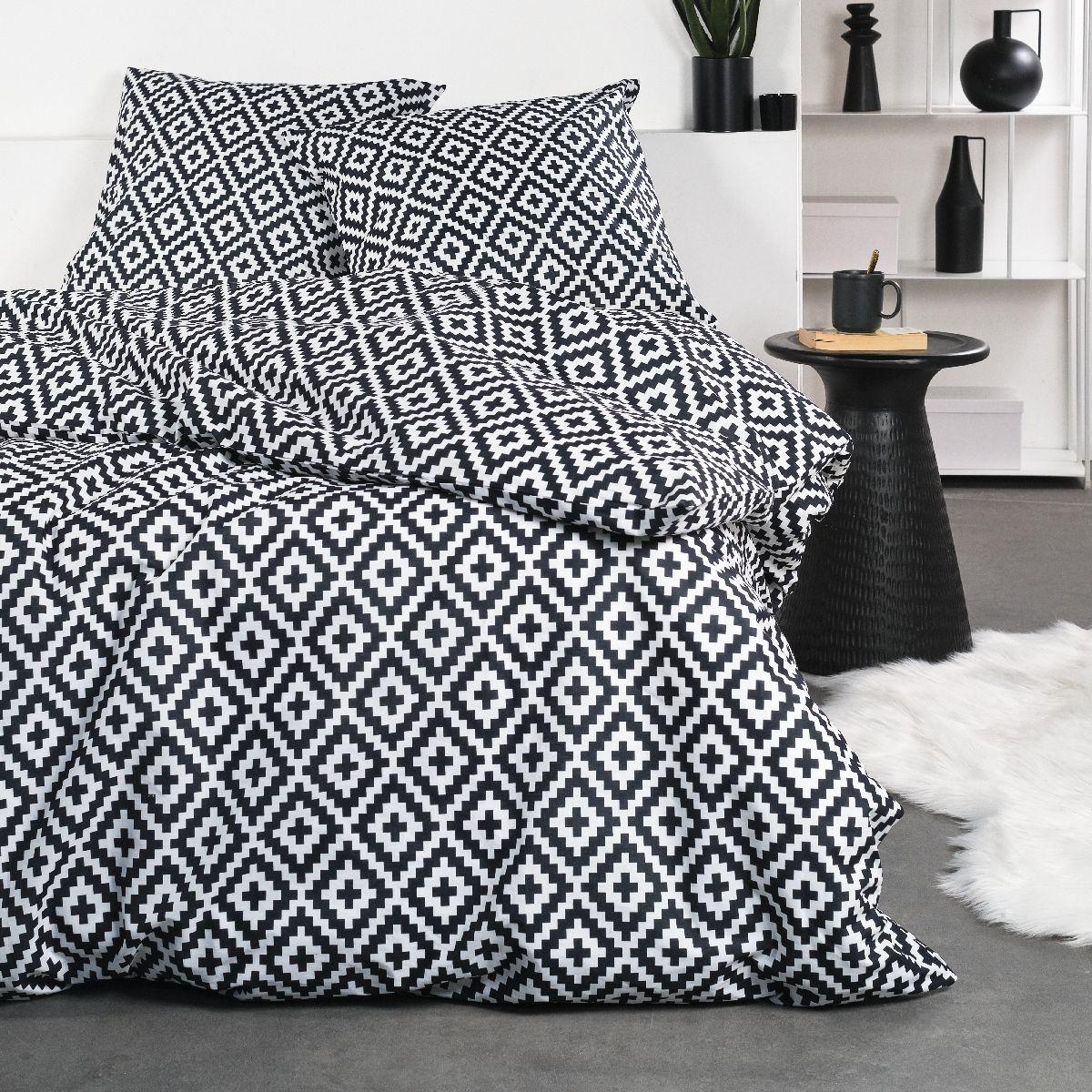 PARURE MICROFIBRE 220X240CM IKAT NOIR ET BLANC