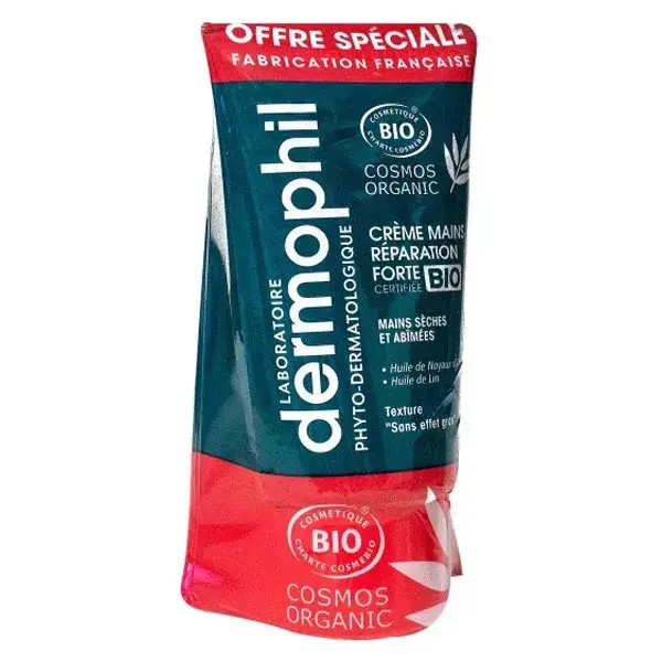 Creme para as mãos Dermophil Indien Organic Strong Repair, pacote com 2 unidades de 75ml