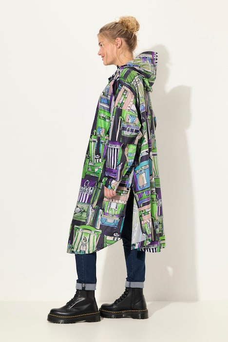 Funktions-Regencape, Unisex, Print, Kapuze