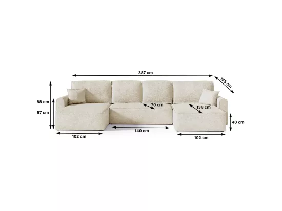 Canapé U 5 places convertible coffre Valentin bouclé Beige