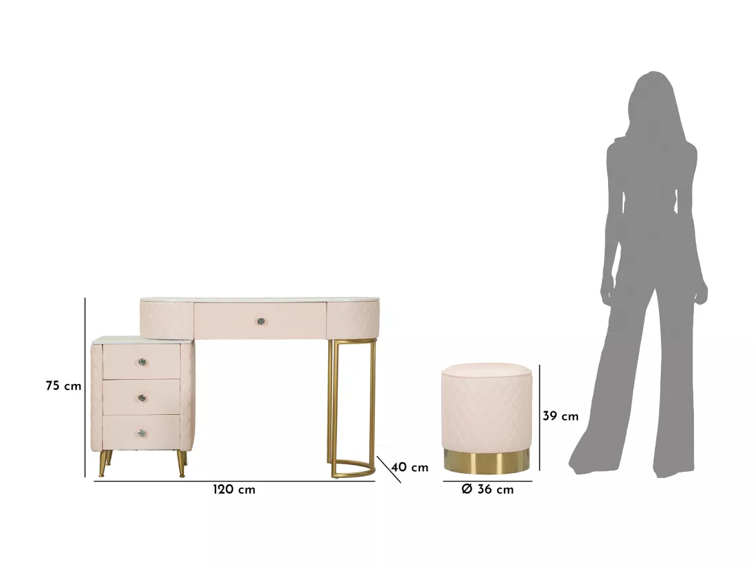 Coiffeuse en simili cuir avec pouf 120x40x76 cm