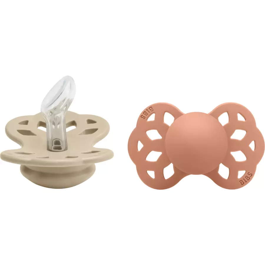 BIBS® Schnuller Infinity anatomischer Sauger 0-6 Monate Vanilla & Peach 2 Stk.