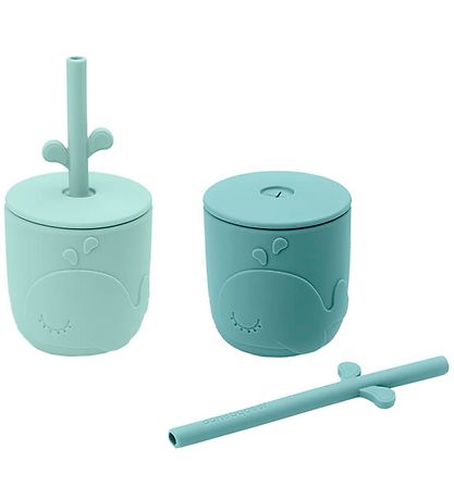 Done By Deer Becher m. Strohhalme - 2er-Pack - Peekaboo - Blau