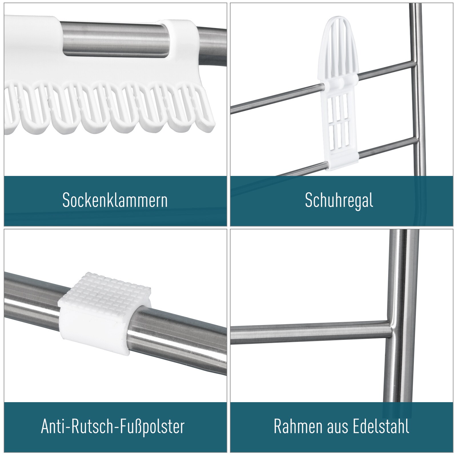HOMCOM Wäscheständer klappbar silber, weiß 148 x 60,5 x 98 cm (LxBxH)