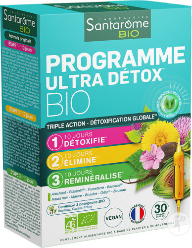 Santarôme Programme Ultra Détox Bio Triple Action Ampoules 30x10ml