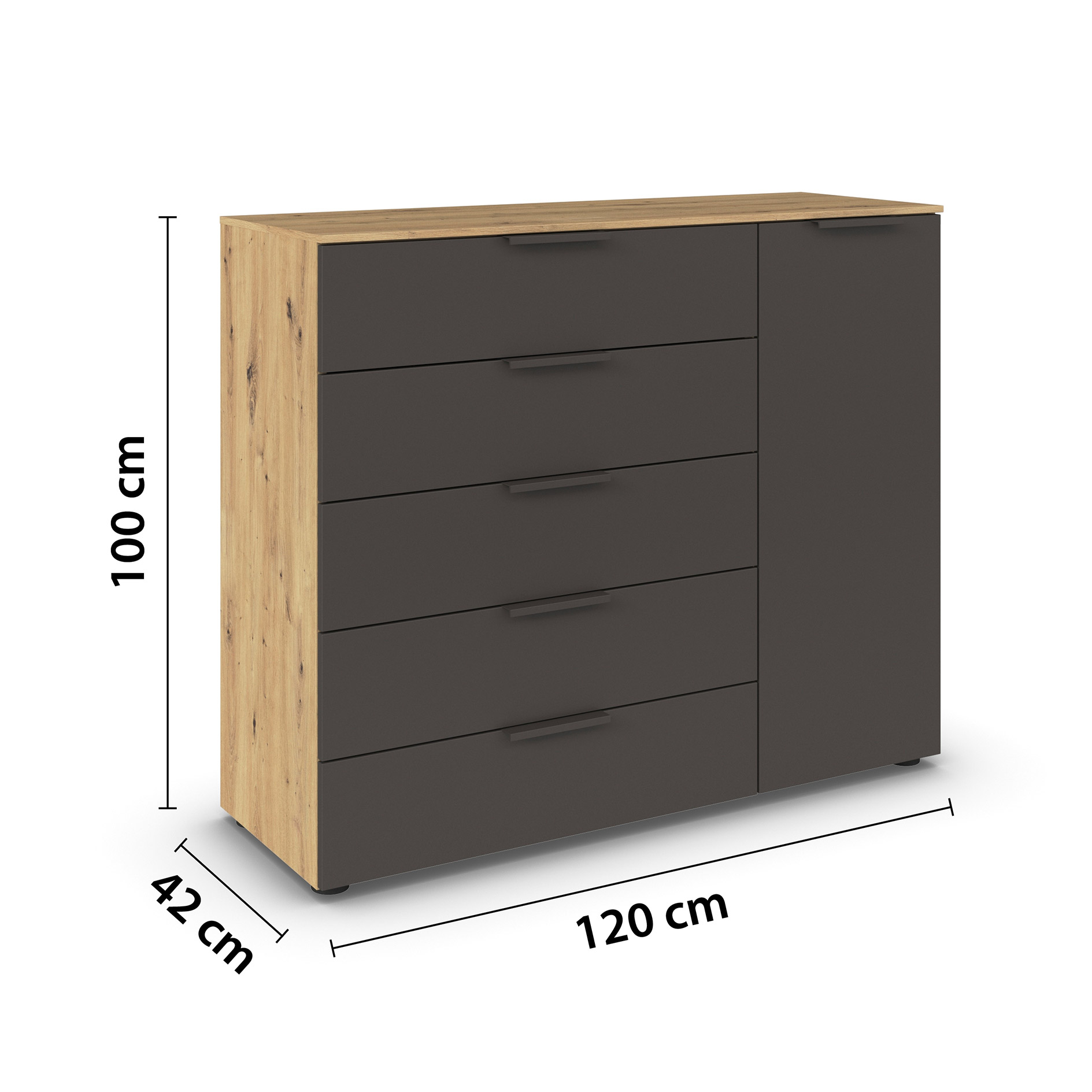 Kommode - Artisan Eiche-graphit - Graphitgriffe - 120 cm