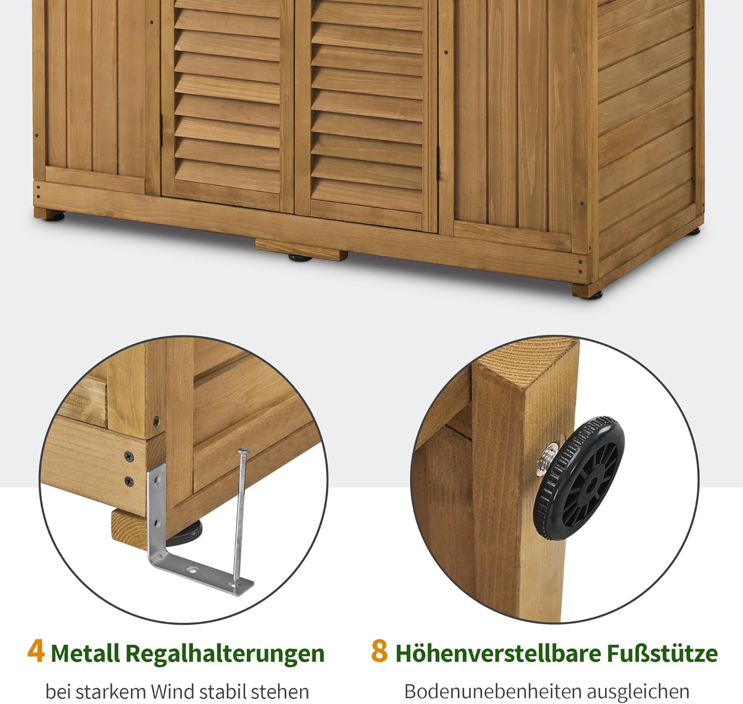 M MCombo Gartenschrank Gartenhaus Holz Wetterfest, Geräteschrank Holzschrank Outdoor Wasserdicht Begehbar, für Außenbereich Balkon Terrasse, Gerätehaus mit 6 Feste Regale 74×143×200 cm (Natur)