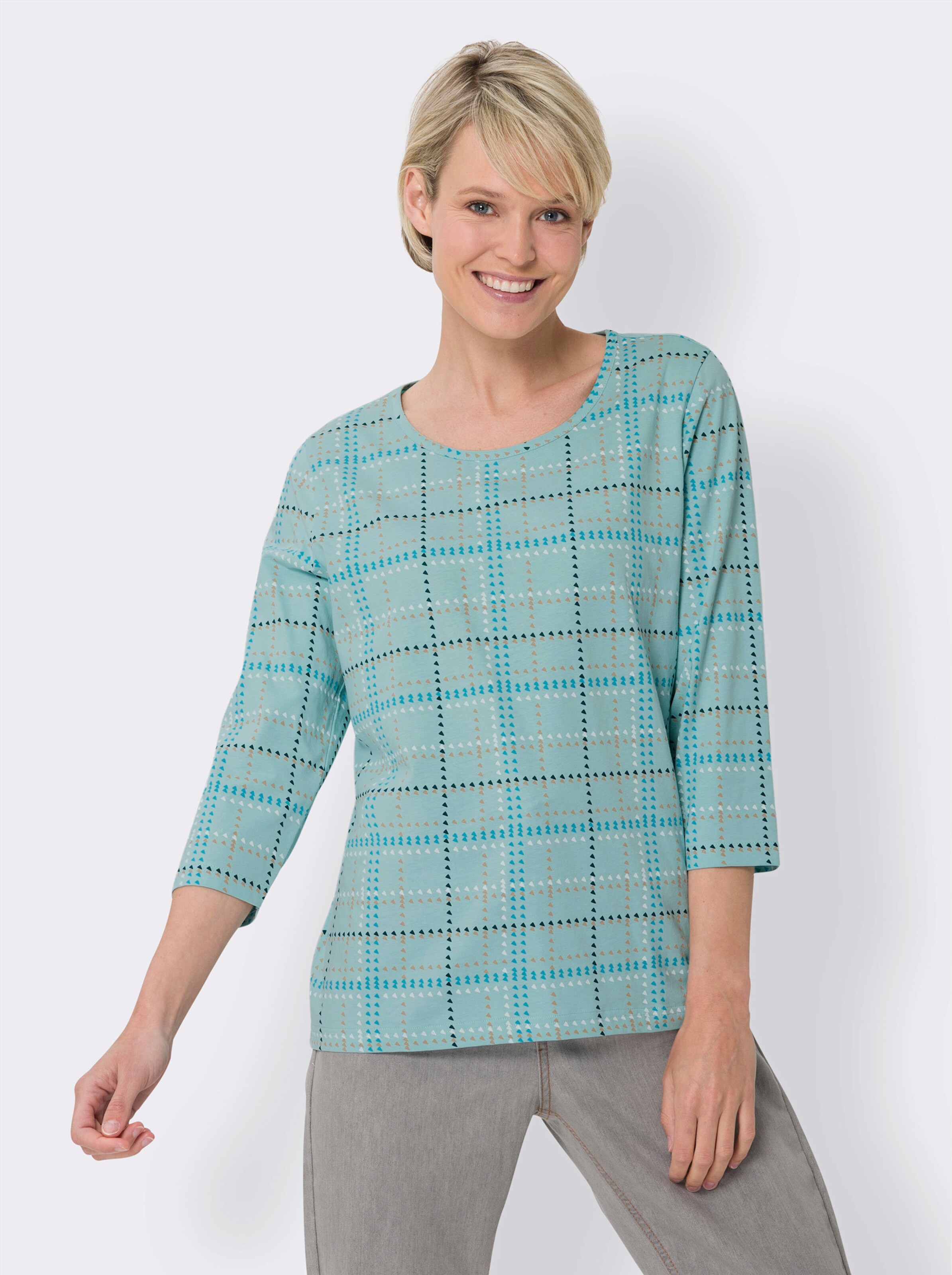 34-Arm-Shirt mit Karo-Muster
