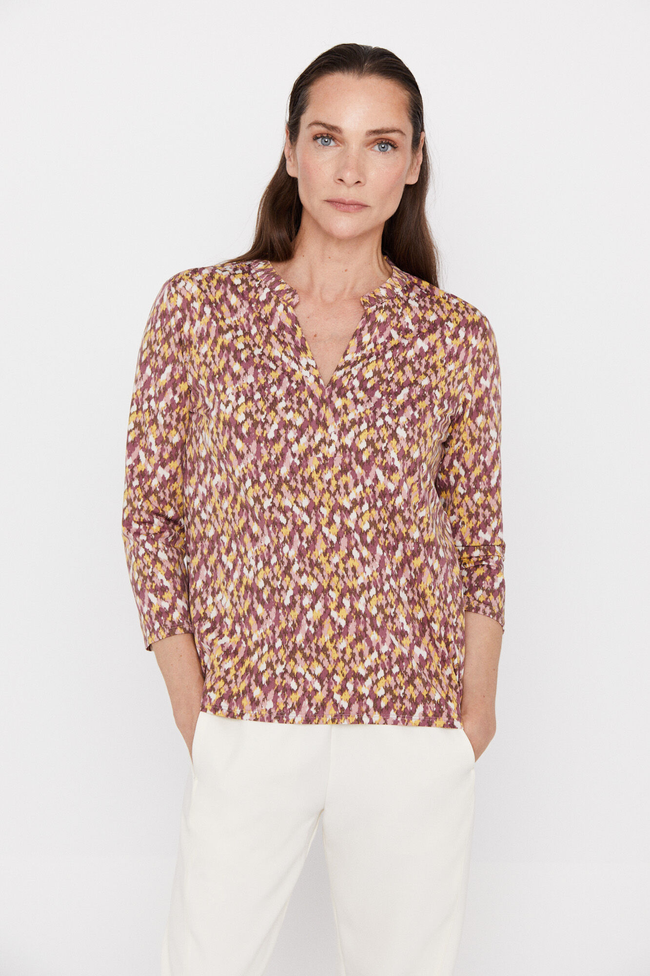Blusa de malha com mangas até o cotovelo - Estampa verde