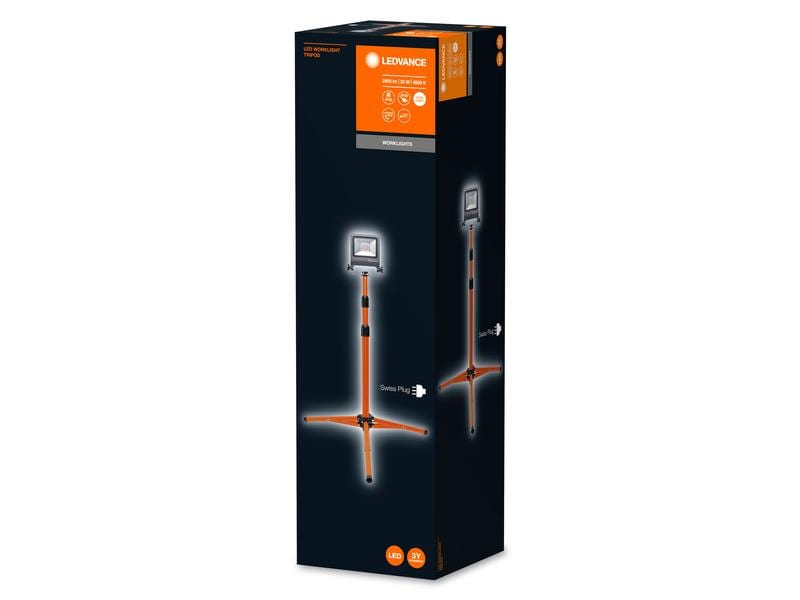 Ledvance Scheinwerfer Worklight Tripod CH Plug, 30 W, 4000K Vielseitiges LED-Arbeitslicht mit Stativ und Stecker-Typ J (SEV 1011)