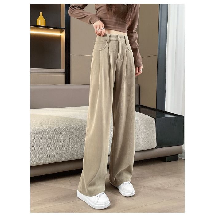 Dovitade - Hoge taille effen corduroy losse broek