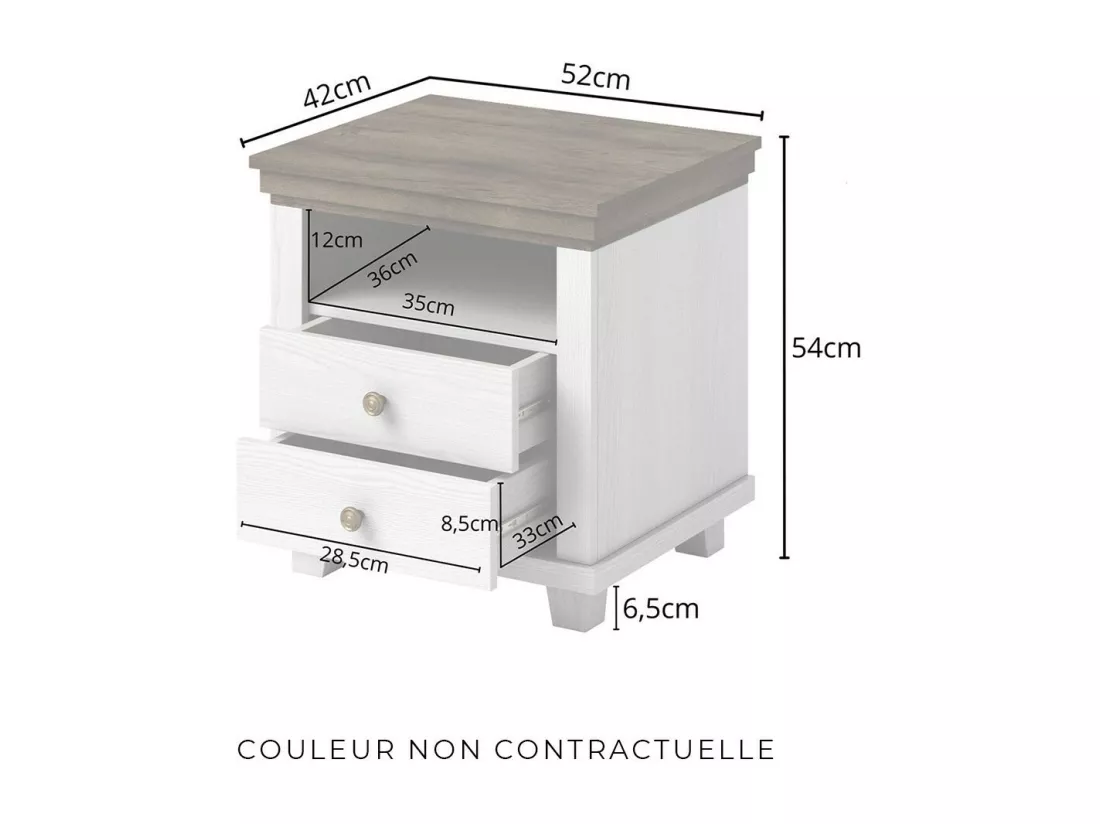 Chambre à coucher ASSIA : Armoire 200cm, Lit 160x200, commode, chevets. Coloris vert kaki et chêne.