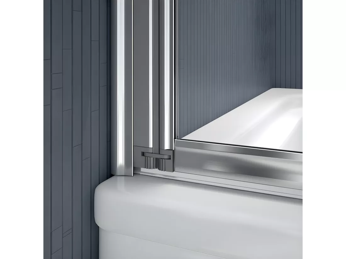 Pare-baignoire 100x140cm à 4 volets, paroi de baignoire pivotant et pliant 180° en 4mm verre strempé transparent