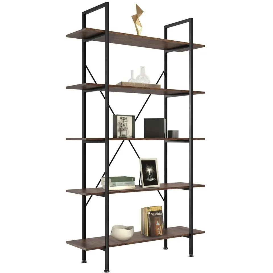 tectake Wandkast Glasgow 106 x 34,5 x 179,5cm, Industrieel Hout Donker, Rustiek