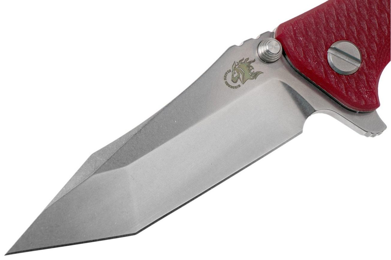 Rick Hinderer Eklipse 3.5” Tanto, CPM 20CV Stonewashed, Red G10 zakmes