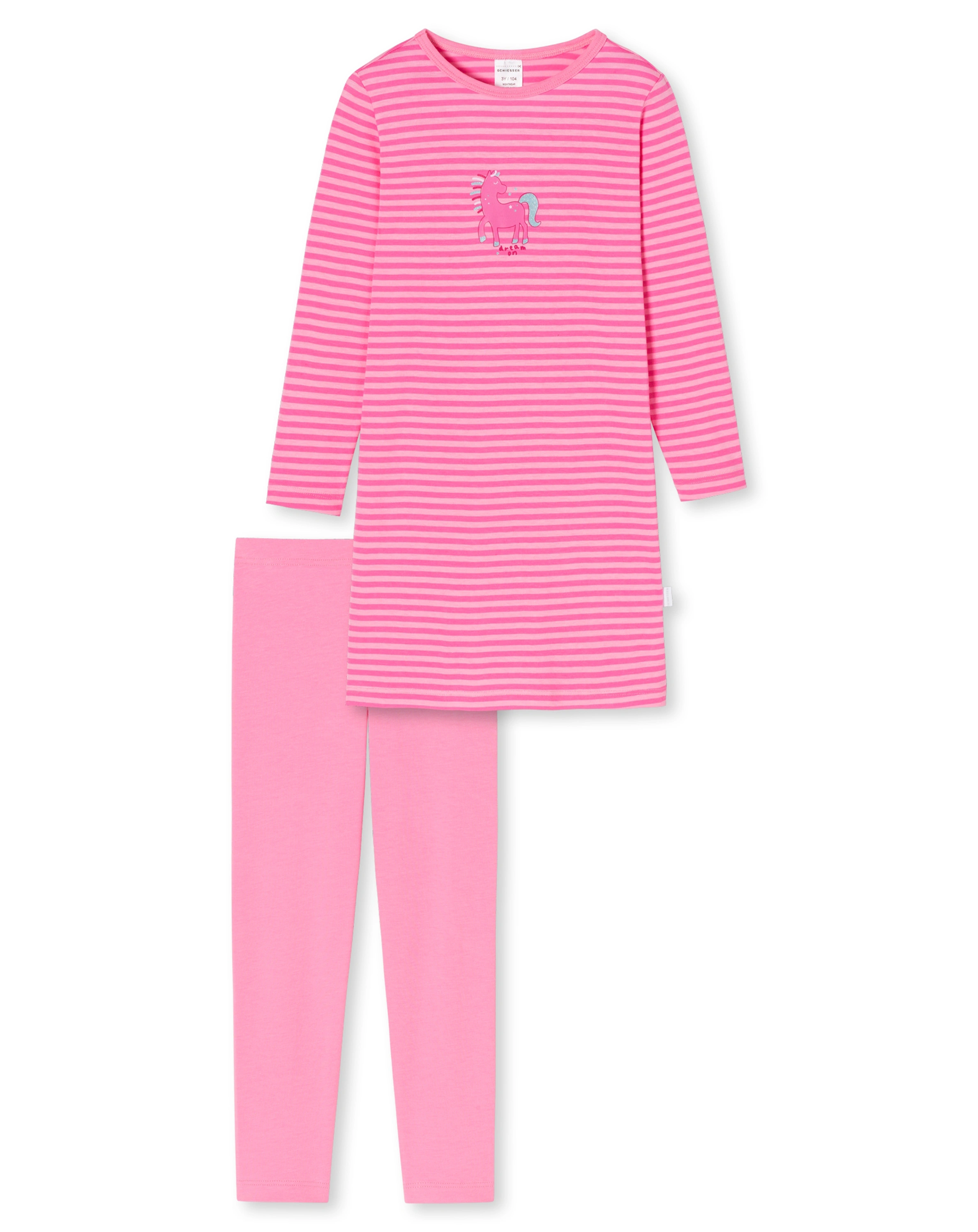 Schlafanzug lang PINK HORSE gestreift in rosa
