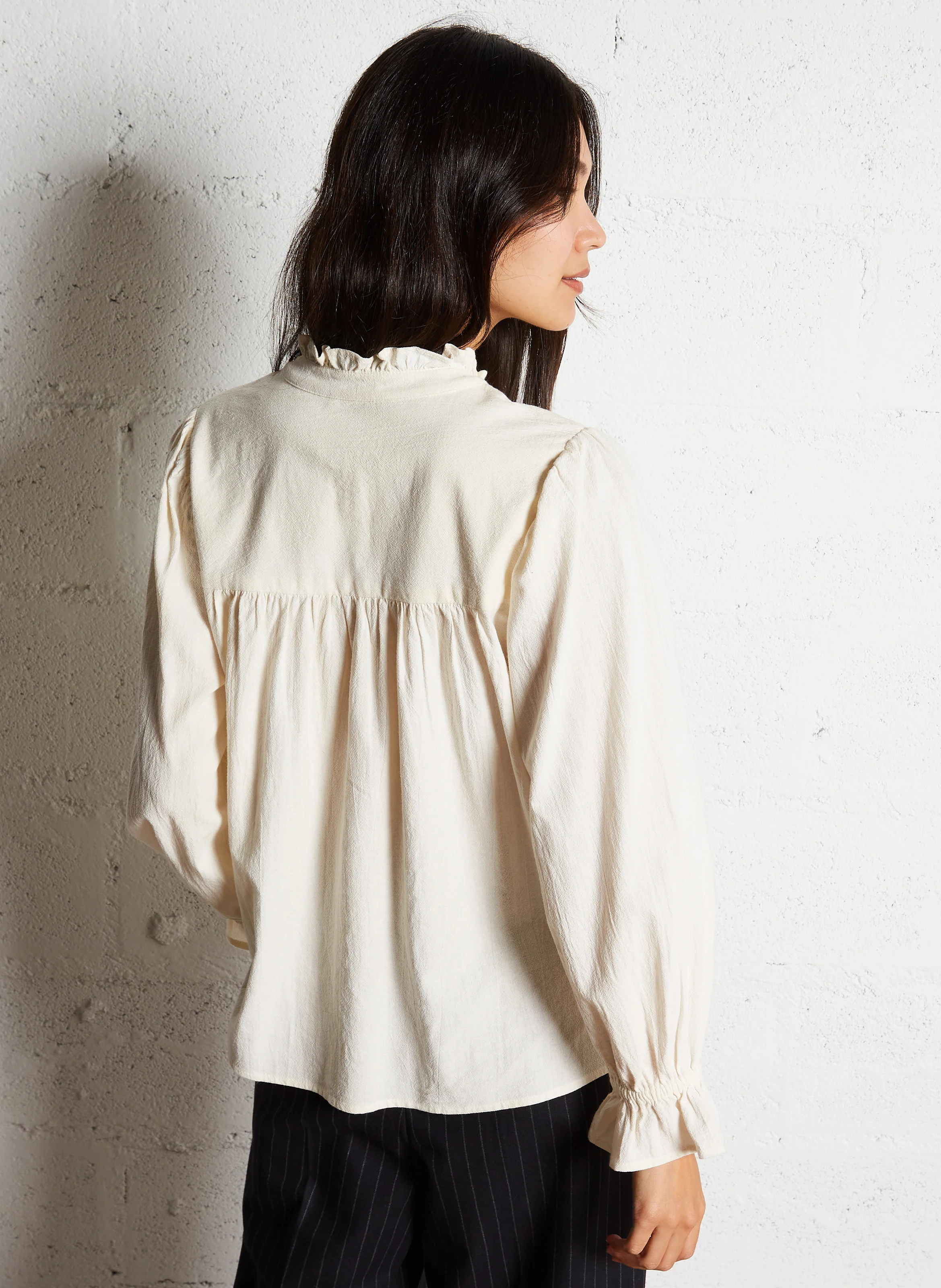 DOUNIA - Blouse col rond droite en coton | Beige