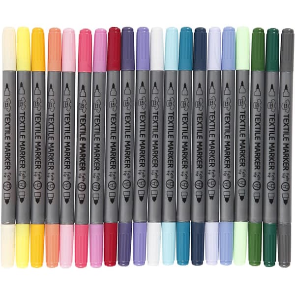 Tekstiltusj, suppl. farger, strek 2,3+3,6 mm, 20 stk./ 1 pk.