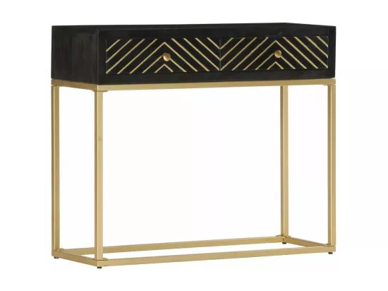 Table console Noir et doré 90x30x75 cm Bois de manguier massif