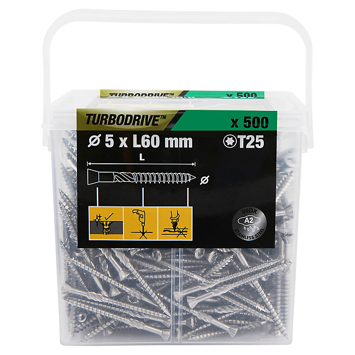 Vis pour terrasse Torx acier inoxydable A2 5 x 60 mm Turbodrive, 500 pièces