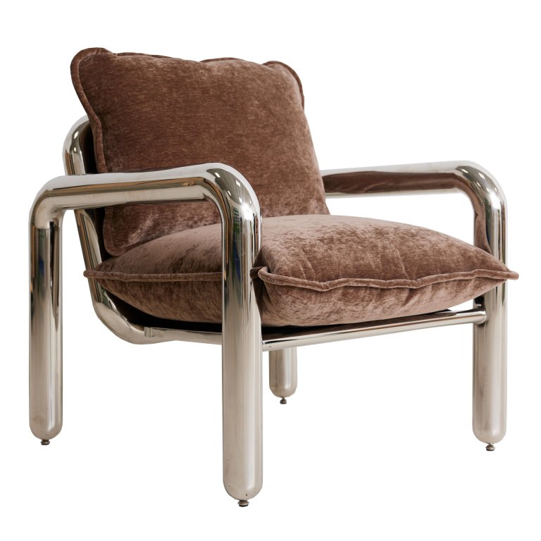 HKliving Chrome Lounge fauteuil velvet, brown