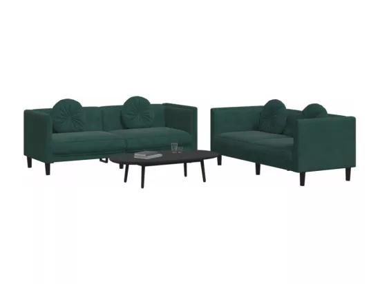 Ensemble de canapés 2 pièces avec coussins vert foncé velours