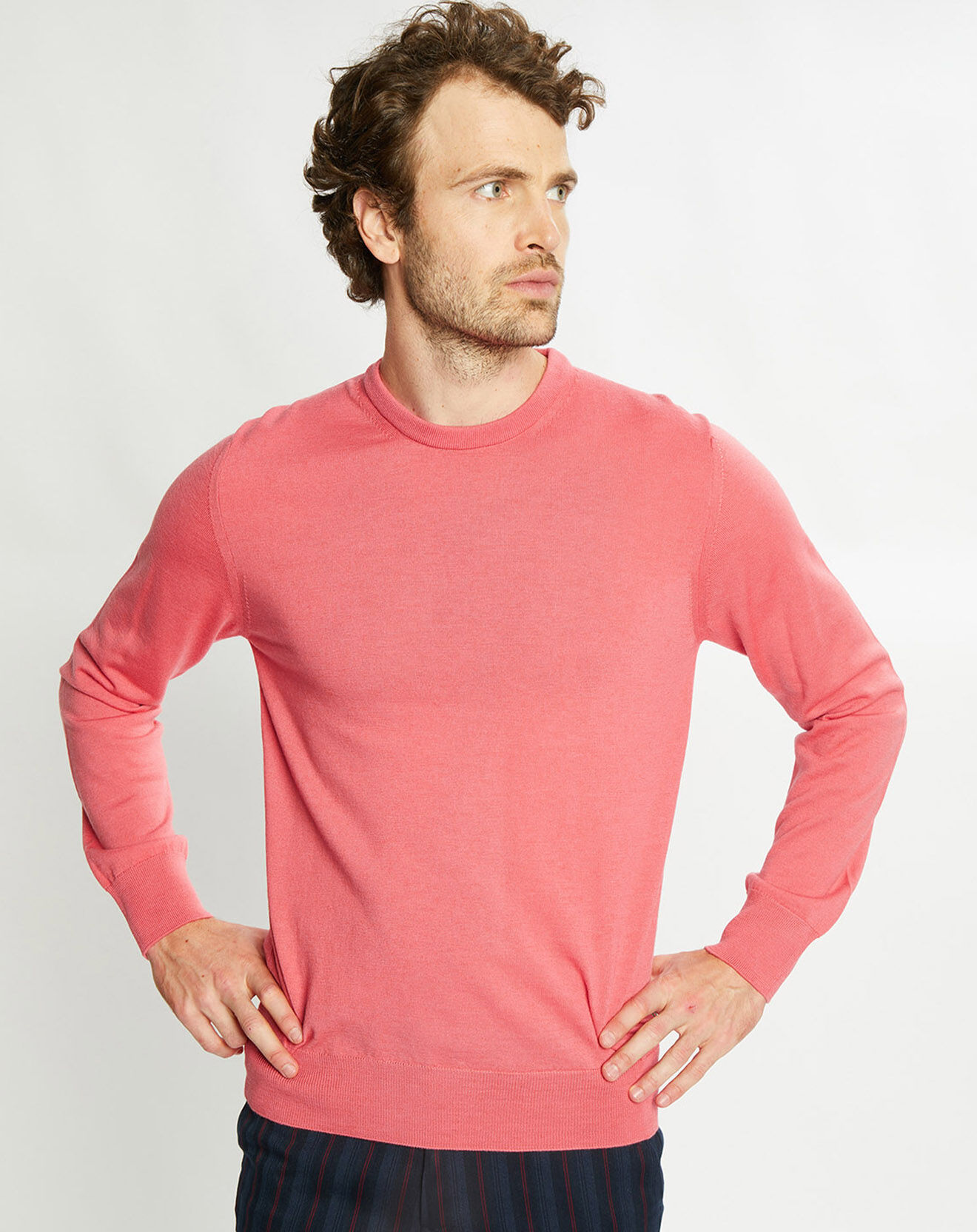 Scotch & Soda Pull 100% Laine col rond rose foncé