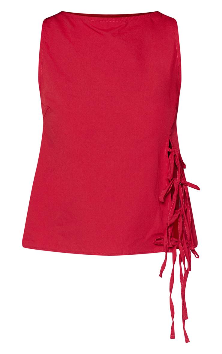 Rouge Haut Long En Popeline De Coton Avec Détail À Nouer Sur Les Côtés