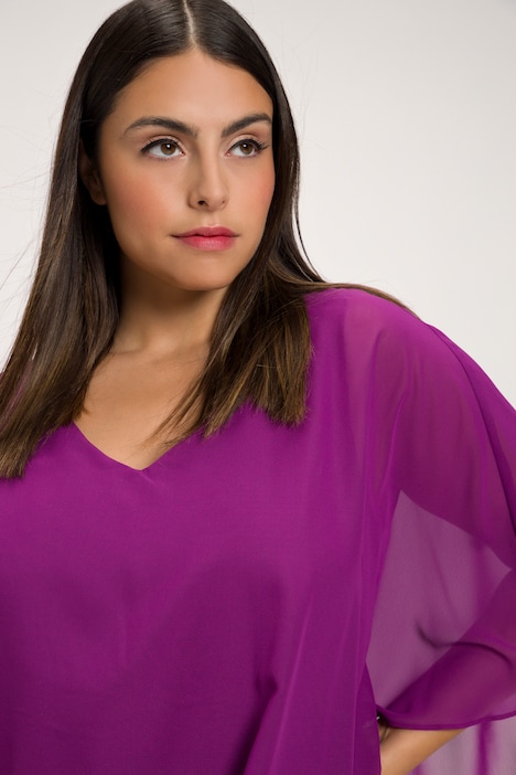 Abendkleid, Chiffon-Cape, Jersey, Spitzensaum, 3/4-Arm