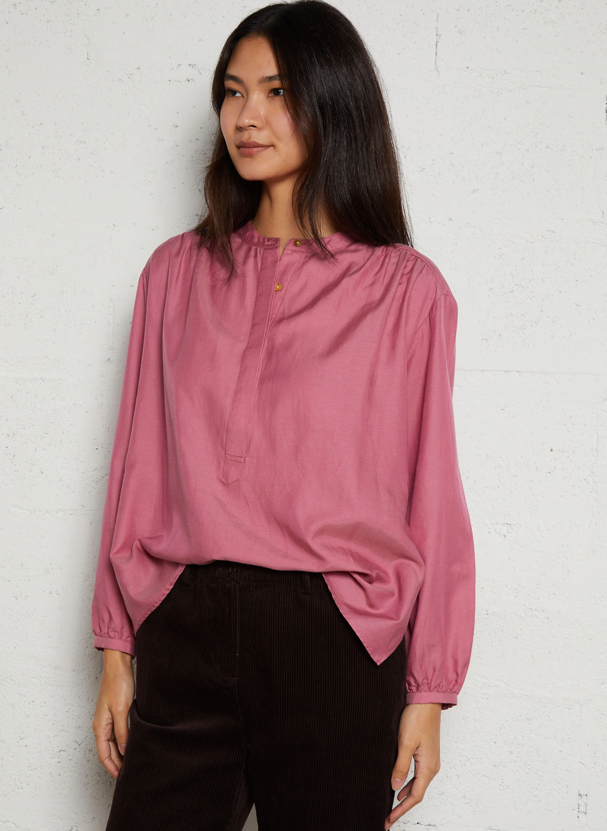 KASPAR - Blouse droite en coton et soie | Rose