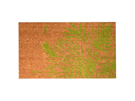 Paillasson 40x60 tissé en coco motif floral FEUILLES beige