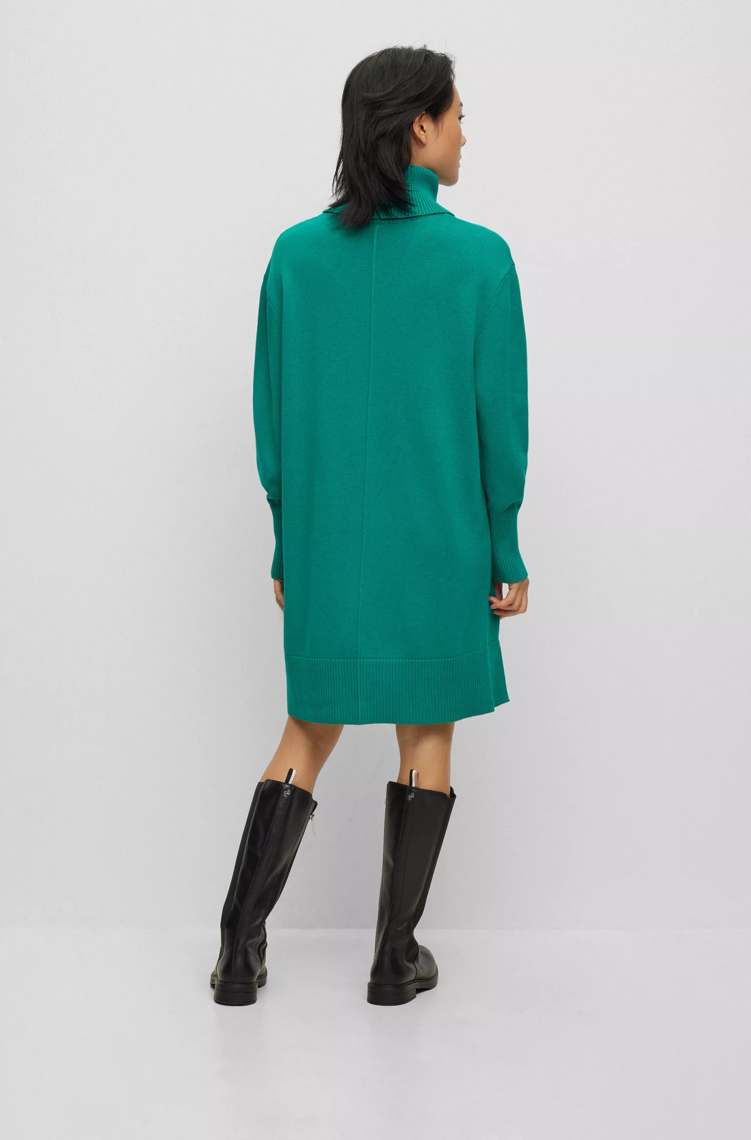 Vestido BOSS laranja de gola alta em algodão e lã virgem.