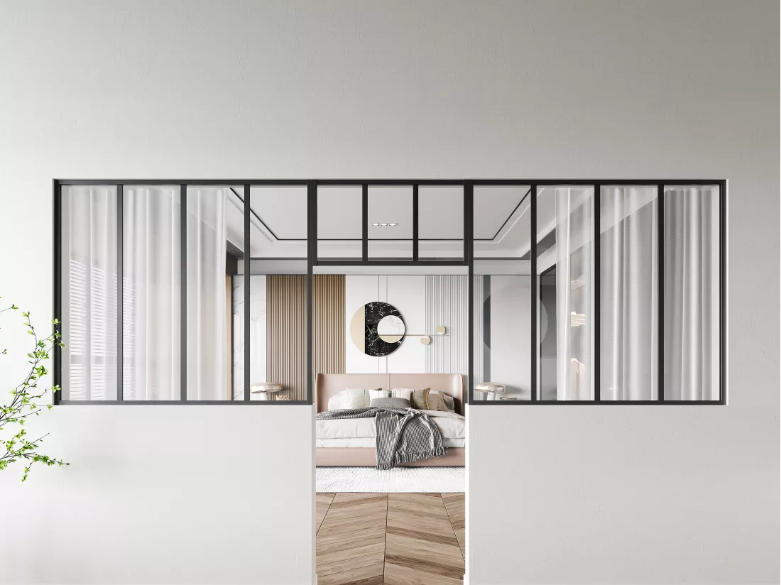 Lot de 2 verrières atelier avec imposte en aluminium thermolaqué - 2 x L120 x H105 + L73 x H40 cm - Noir - BAYVIEW