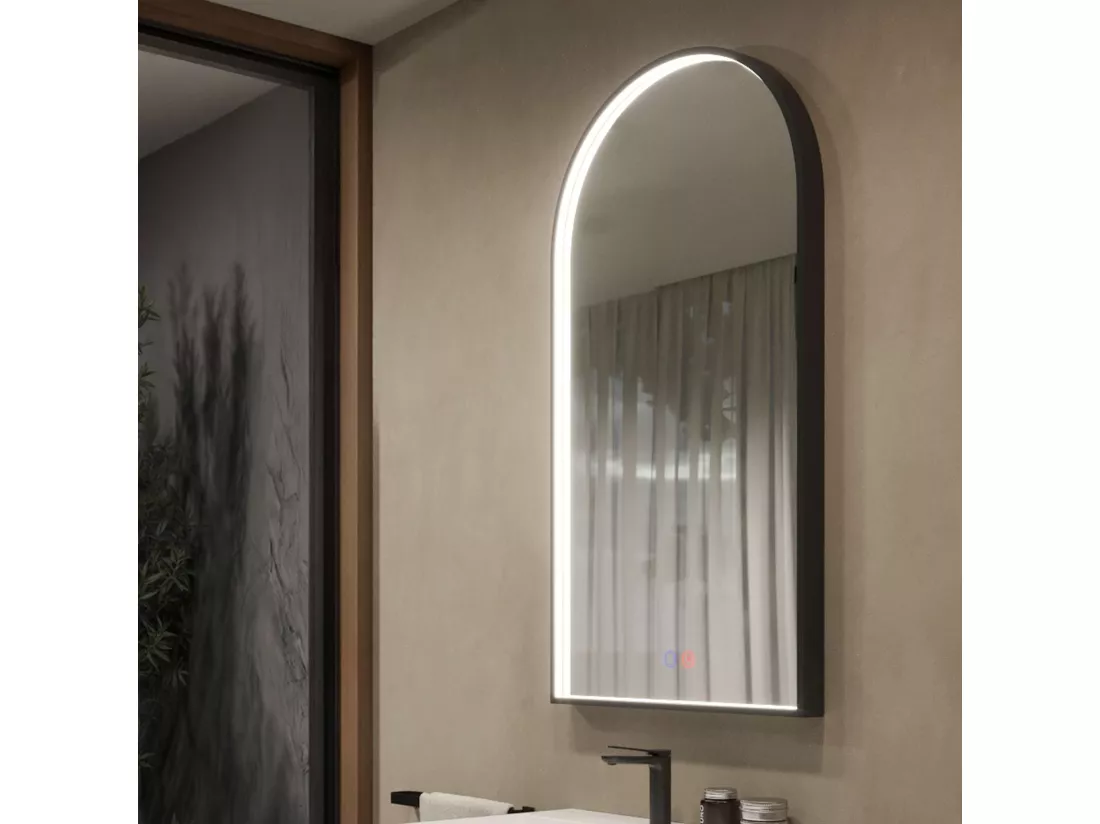 Miroir Salle de Bain ROMA - 60x110cm - Noir Mat - Bordure Led T° Variable - Tactiles On/Off & Anti-Buée - LEDIMEX