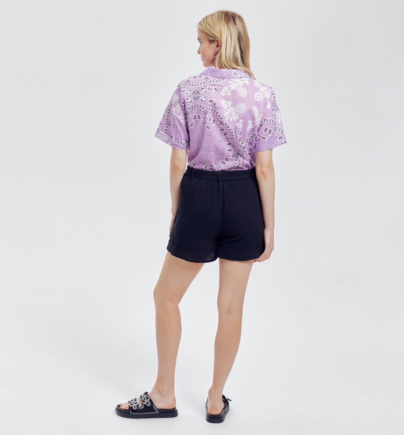 Short taille haute uni Femme - Noir