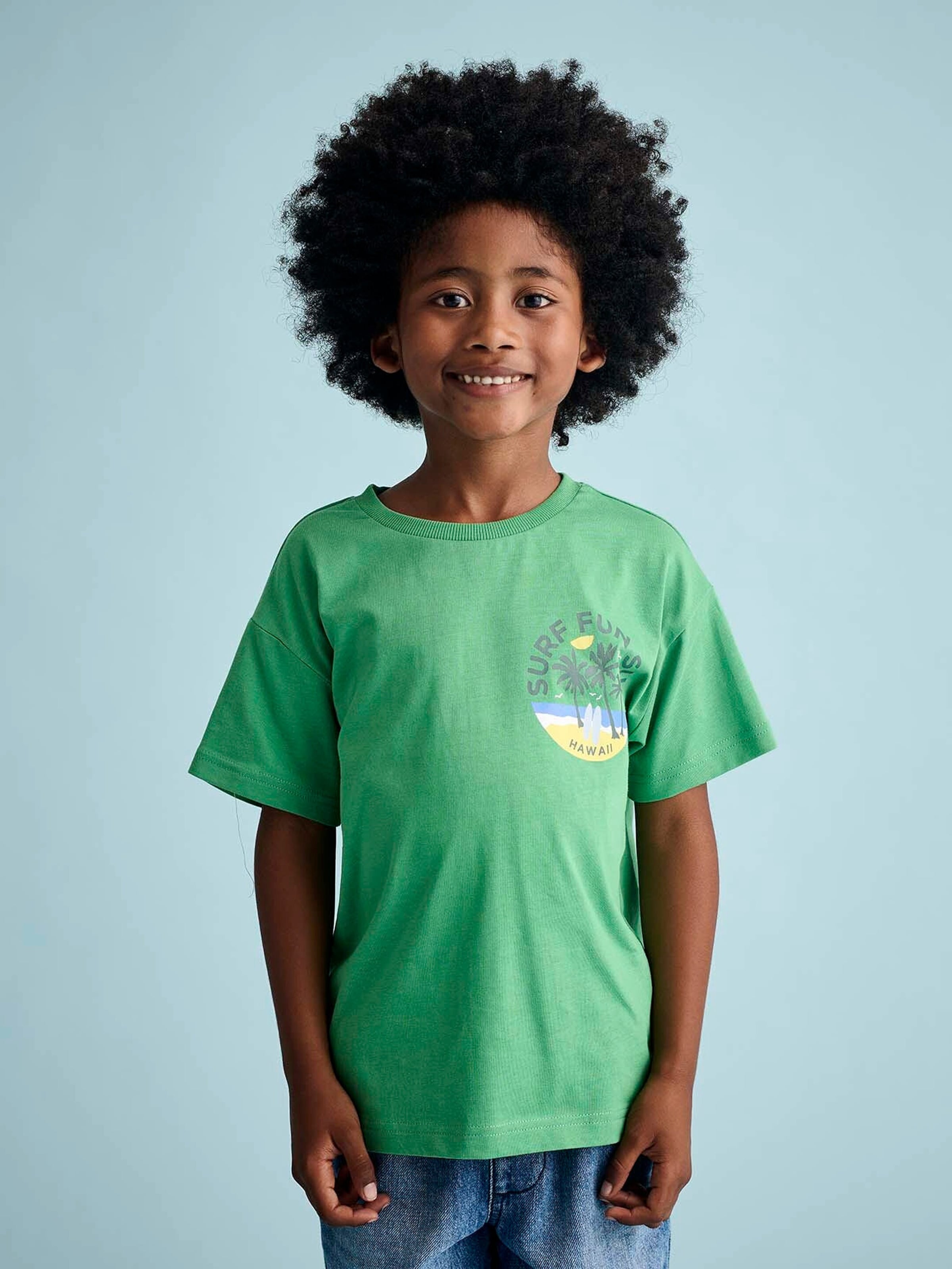 Vertbaudet Jungen T-Shirt mit Print an der Brust und Recycling-Baumwolle grün