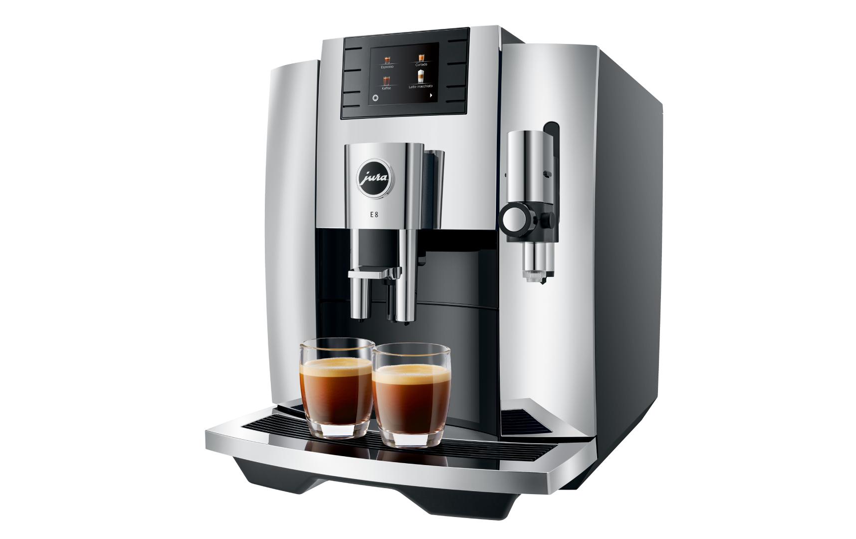 Kaffeevollautomat E8 Chrom (SB)<br>Zweitassen-Vollautomat mit «Extra Shot»-Zusatzfunktion