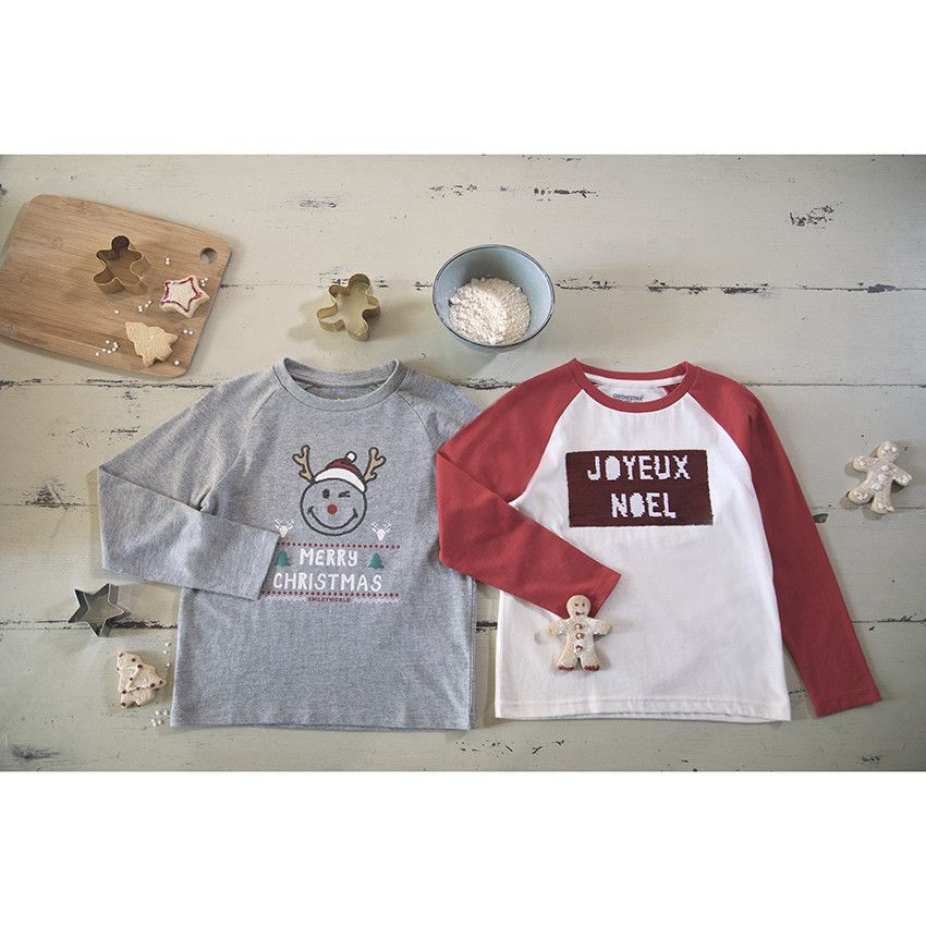 T-shirt de Noël manches longues motif renne pour enfant garçon - Gris chiné