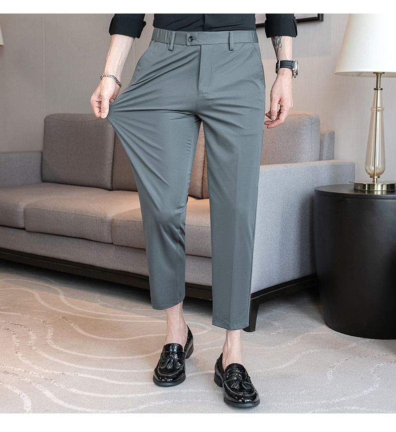 Blueforce - Mid Rise Plain Cropped Tapered Dress Pants