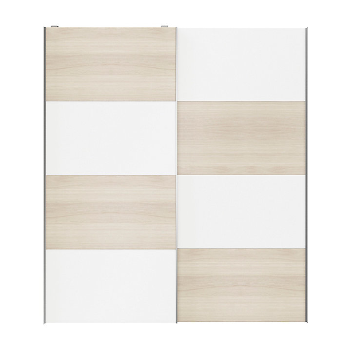 Portes de placard coulissantes 2 vantaux panneaux blancs et effet chêne GoodHome Atomia H. 225 x L. 200 x ép. 5,5 cm