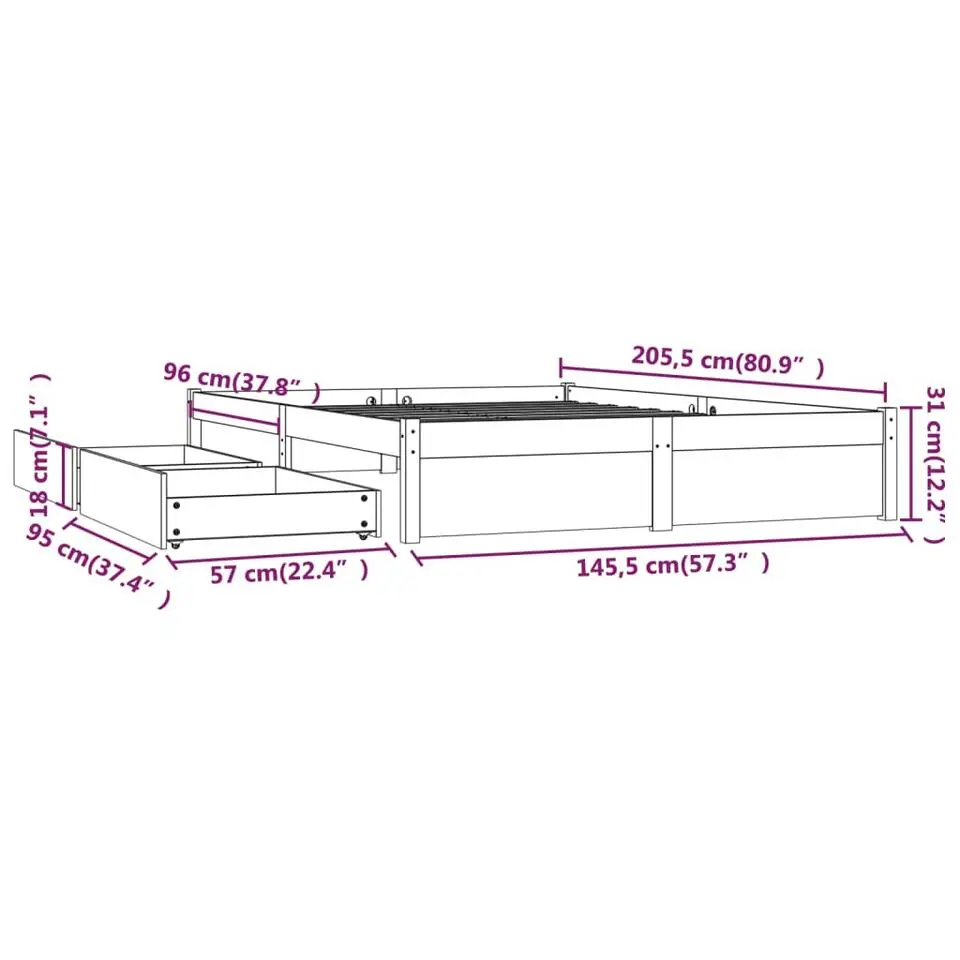 vidaXL - Bed frame met lades - Naturel - Massief grenenhout - 140x200 cm