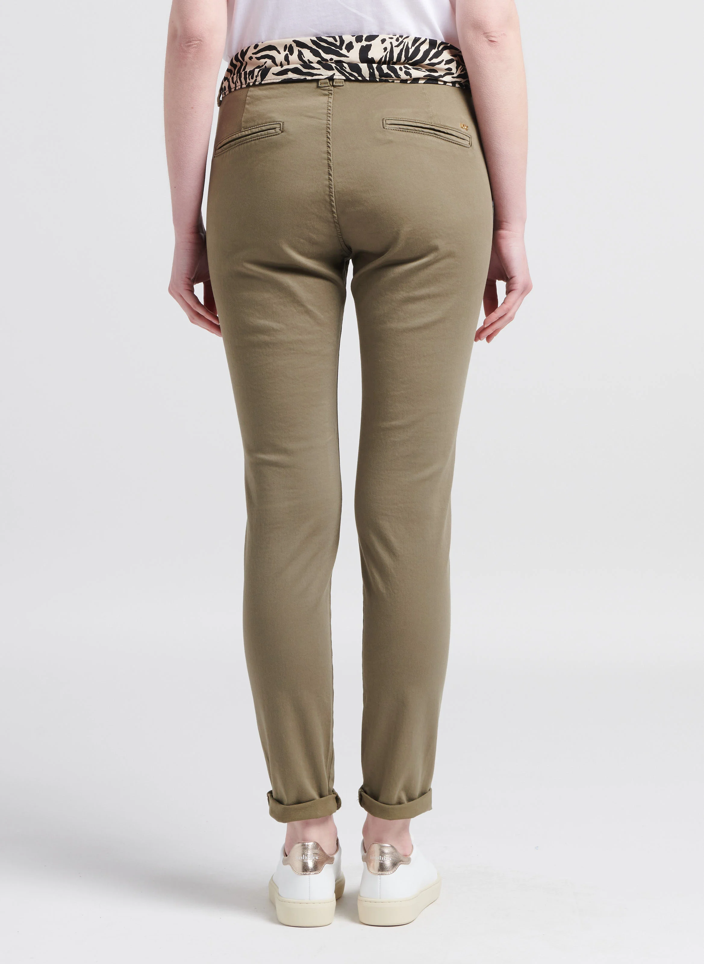 Pantalon chino ceinturé en coton | Vert