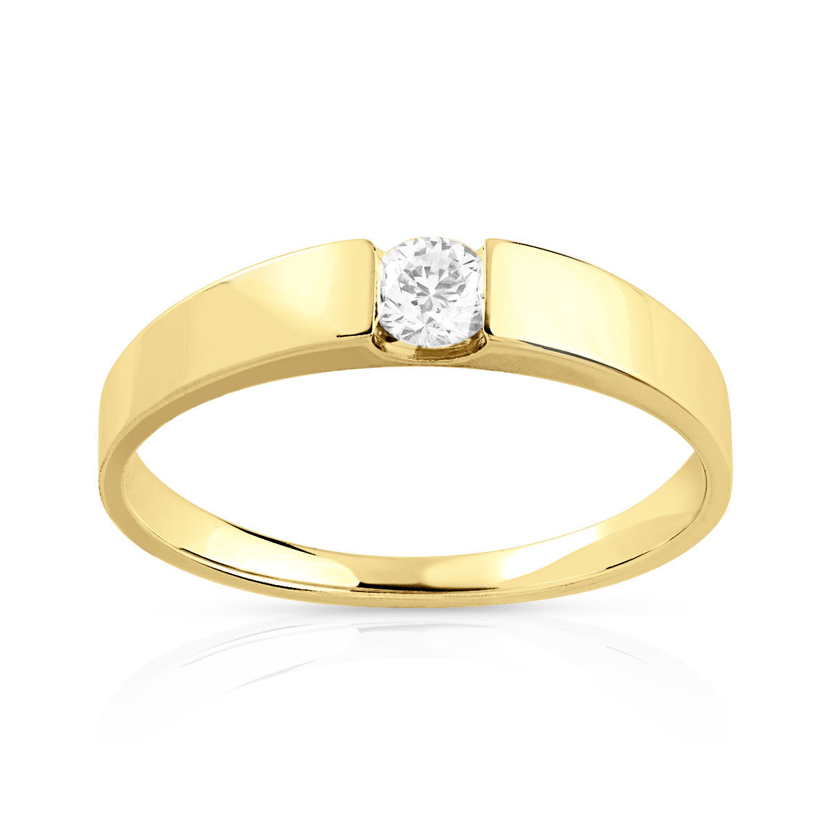Bague solitaire or 750 jaune diamant 15/100e de ca