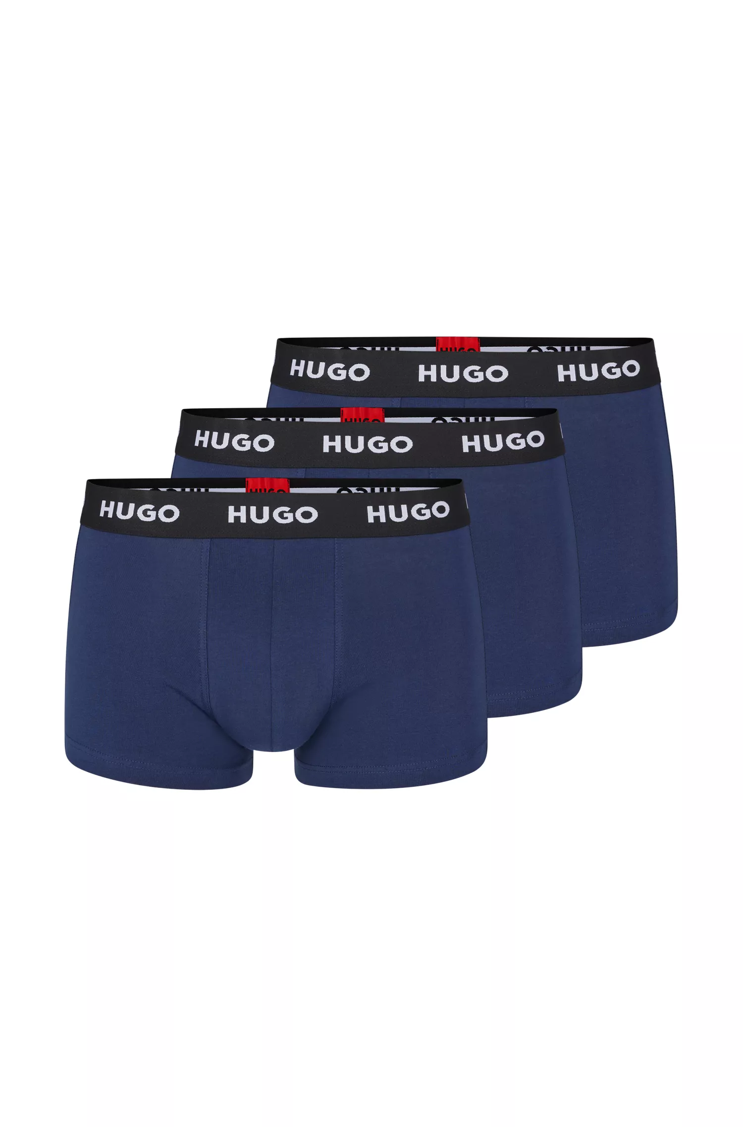 HUGO Vermelho - Pacote com três cuecas boxer com cós com o logotipo, em algodão elástico.