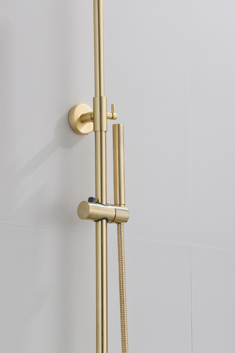 Saniclear Brass opbouw regendouche geborsteld messing / mat goud 30cm hoofddouche staaf handdouche