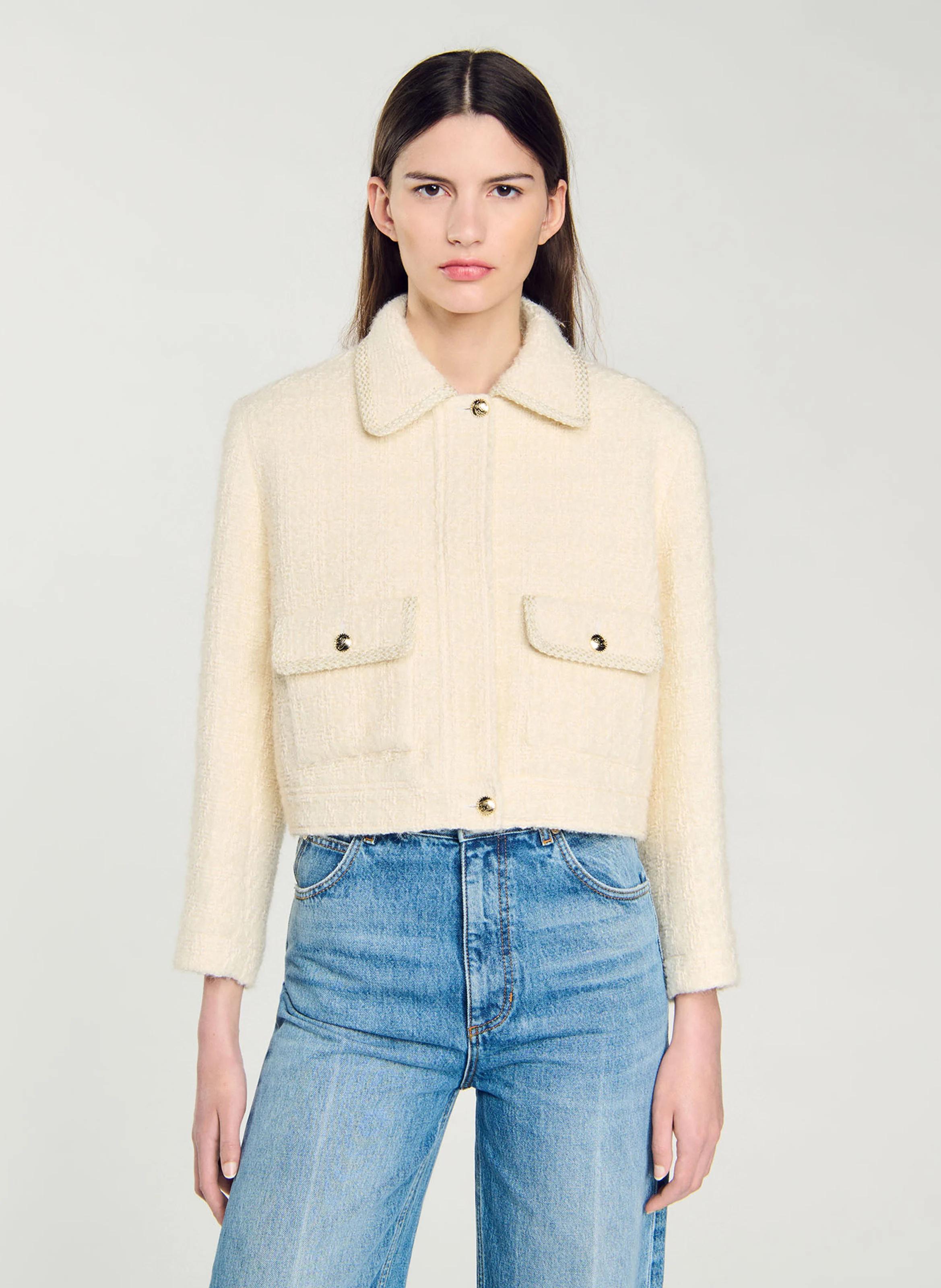 Veste col classique en coton mélangé| Blanc