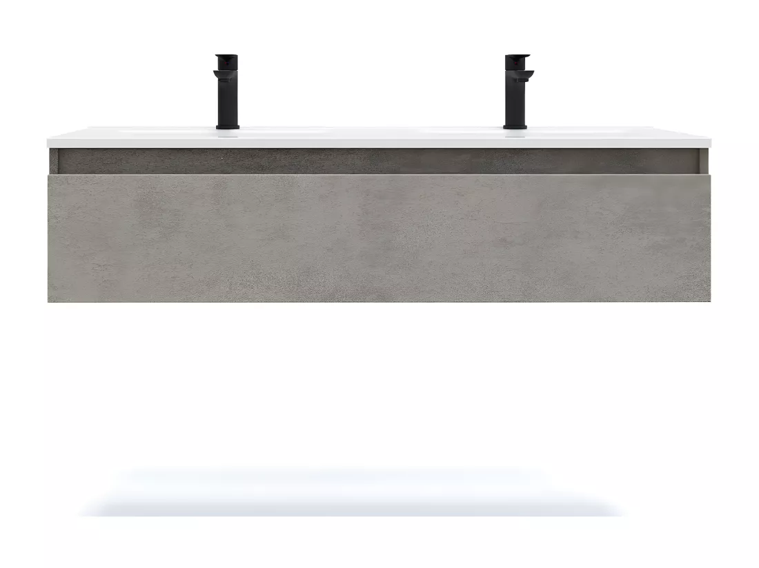 Meuble de salle de bain suspendu double vasque intégrée 120cm 1 tiroir façon Béton - Hudson