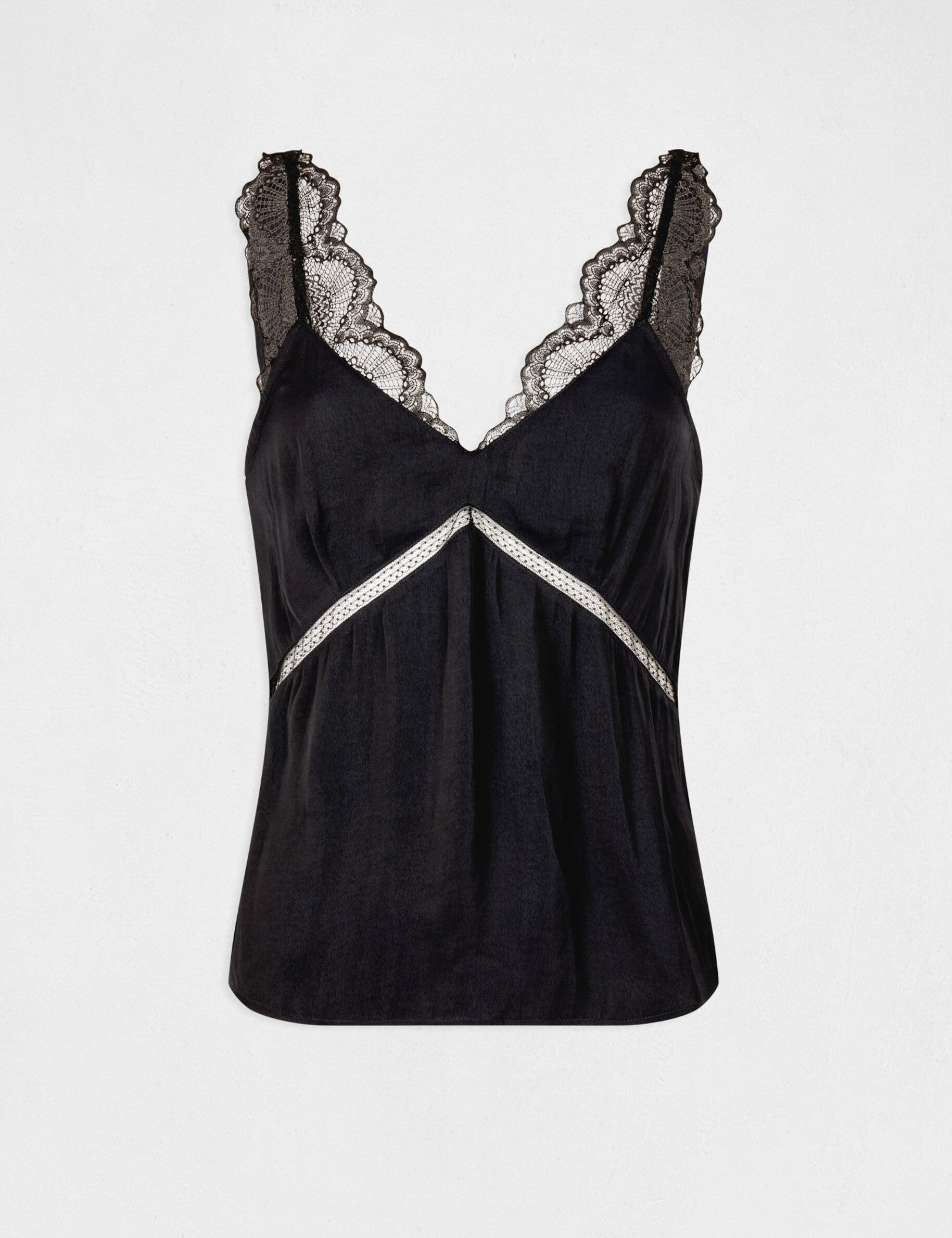 Blouse bretelles larges à dentelle marine femme - marine