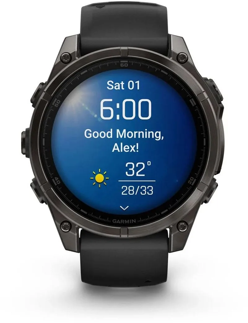 Garmin Fenix 8 Amoled 47mm, Sapphire Carbon Gray DLC Titanium - Black/Pebble Grey Silicone Strap